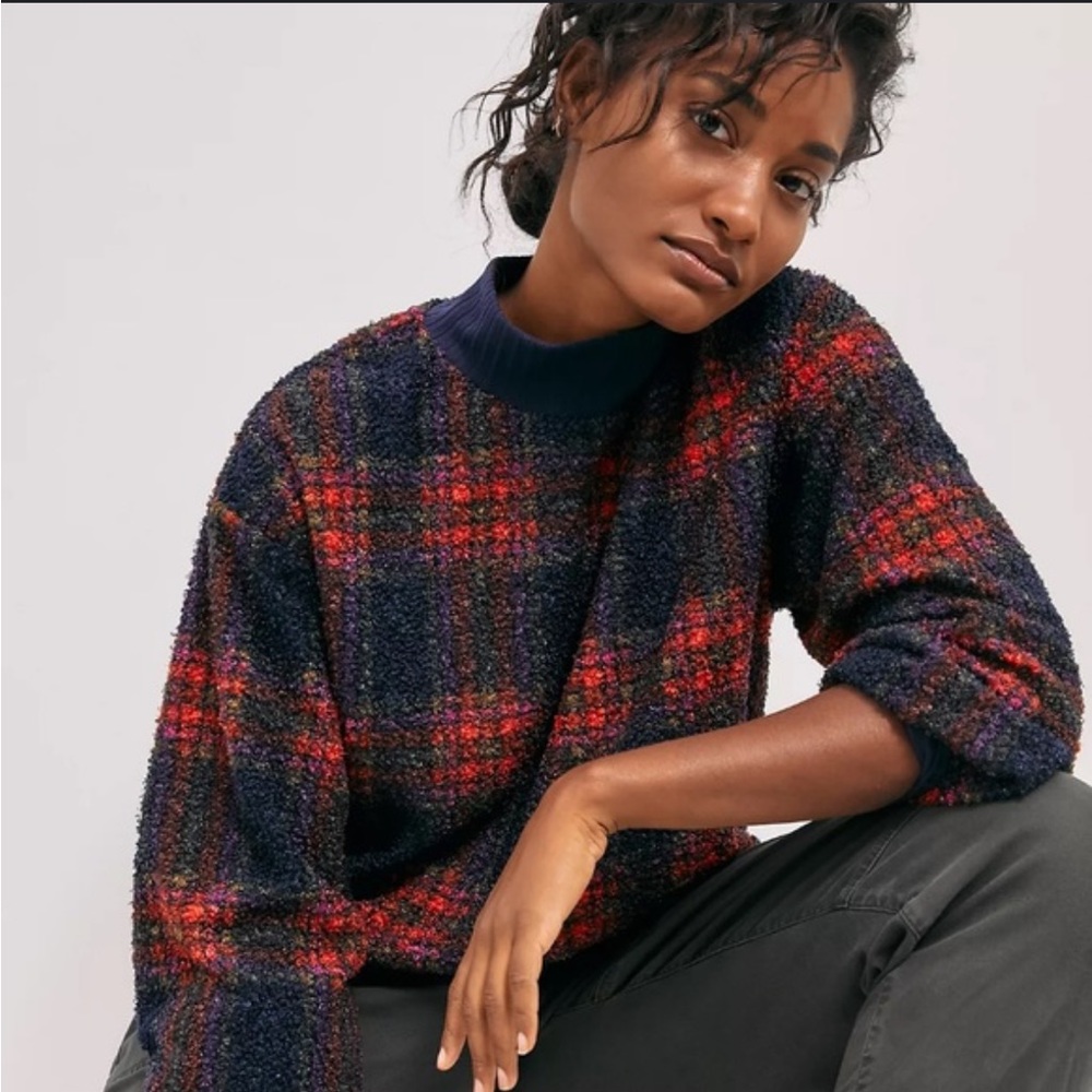 Anthropologie Porridge Red/Blue Prynne Sherpa Pullover Sweater Medium